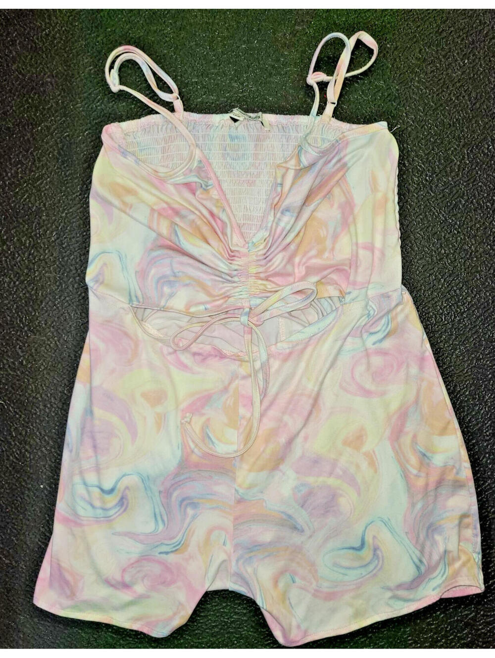 FLIRTY VINE VALLEY SIZE LARGE MID OPEN JUMPER SHORTS OUTFIT  ROMPER PASTEL SWIRL